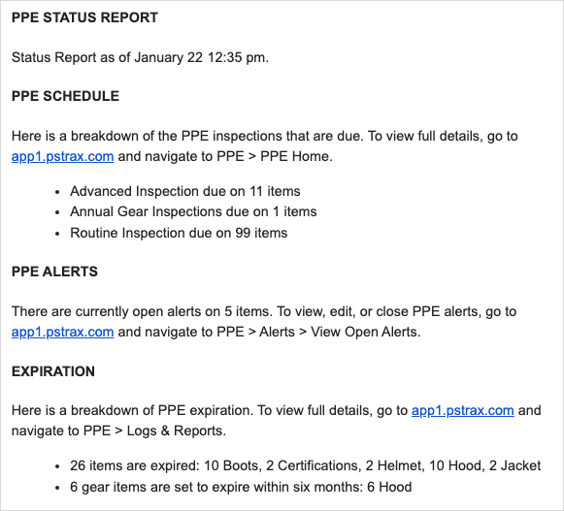 PPE Status Report